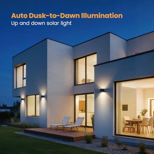 SOTTLOT Solar Wall Lights, 4000K 700LM Up and Down Solar Lights Outdoor Waterproof, Super Brightness Cube Design LED Solars Outdoor Light Decorative for Porch Patio Yard Fence, 1pcs - Image 2
