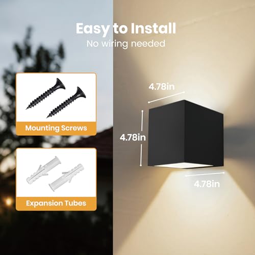 SOTTLOT Solar Wall Lights, 4000K 700LM Up and Down Solar Lights Outdoor Waterproof, Super Brightness Cube Design LED Solars Outdoor Light Decorative for Porch Patio Yard Fence, 1pcs - Image 4