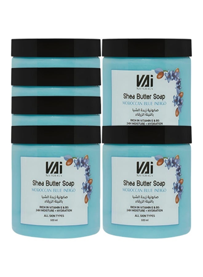 VAI 6 Pieces Shea Butter Soap Moroccan Blue Indigo Rich In Vitamin E AND B5 24 Hours Moisture And Hydration All Skin Types 500ml - Image 1