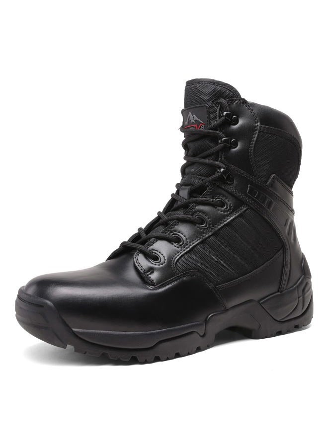 NORTIV 8 Men's Side Zipper Military Tactical Work Boots Leather Motorcycle Combat Boots, Black, 14