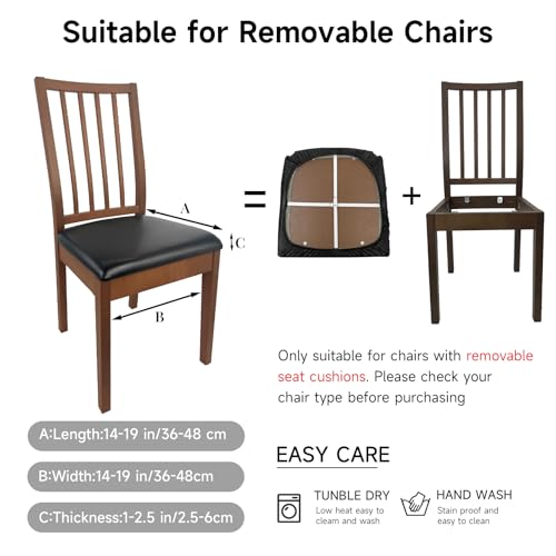 WENZMOC PU Leather Seat Covers for Dining Chairs, 4 Pack 100% Waterproof Dining Room Chair Seat Covers Stretch and Wipeable Kitchen Chair Cover Protectors (PU Black, 4 PCS) - Image 4