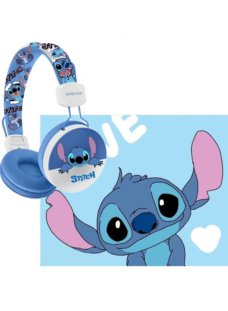 Upgraded version of blue Stitch pattern children's Bluetooth wireless headphones, children's noise reduction wireless headphones, suitable for TF cards, mobile phones, tablets  - Image 1