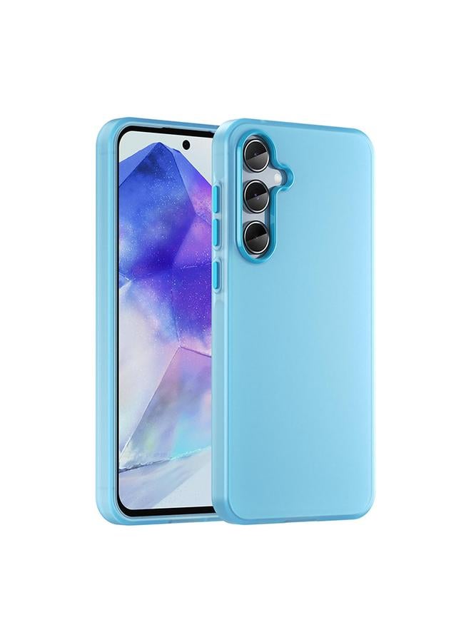 جراب هاتف Samsung Galaxy A55 5G Frosted Translucent TPU Hybrid PC بتغطية كاملة (أزرق)
