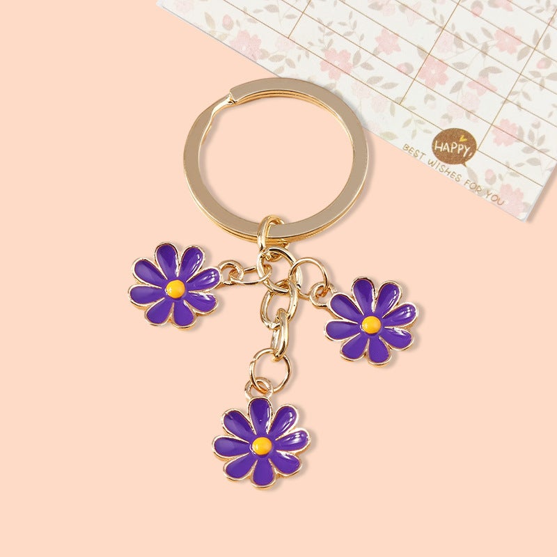 Cross-border special pendant small jewelry key chain cute small fresh flower accessories bag hanging metal key chain Purple