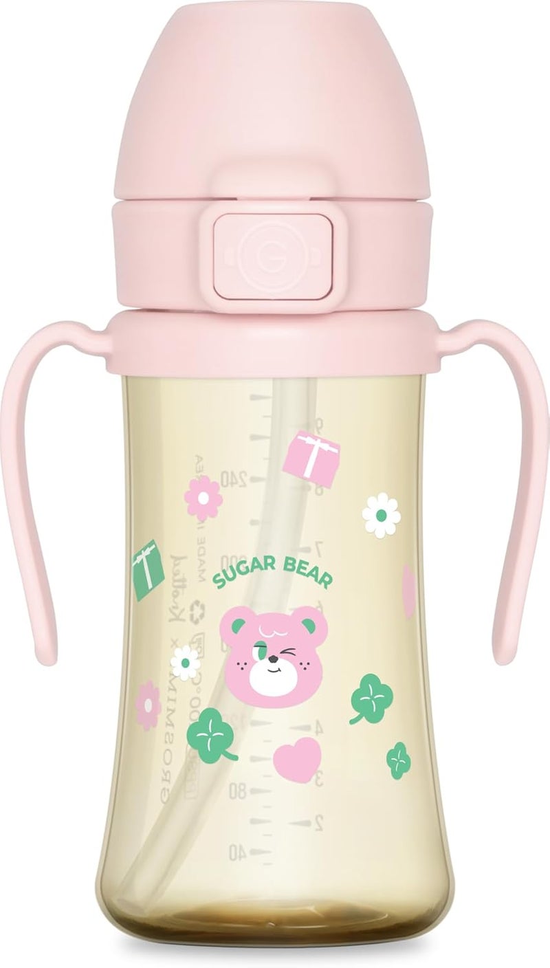 GROSMIMI x KNOTTED Flip Top Spill Proof Sippy Cup, PPSU, BPA Free, Stage 2 Straw for Toddlers (Sugar bear 10oz) - Image 1
