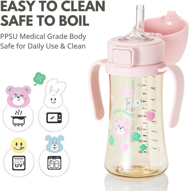 GROSMIMI x KNOTTED Flip Top Spill Proof Sippy Cup, PPSU, BPA Free, Stage 2 Straw for Toddlers (Sugar bear 10oz) - Image 4