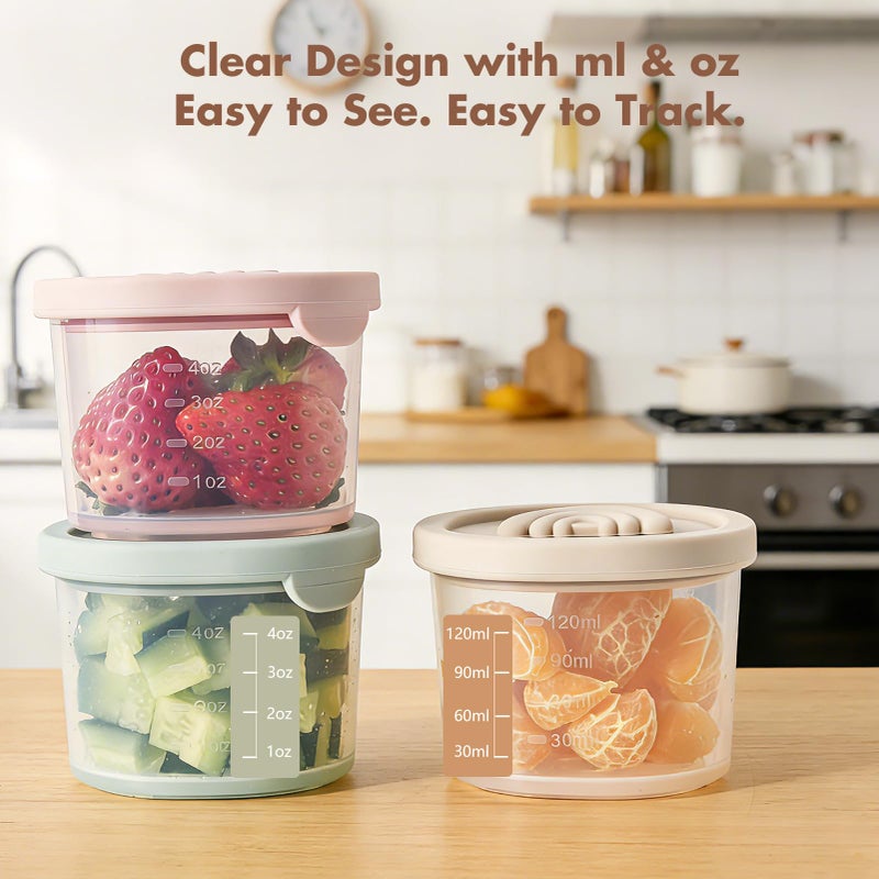 YIVEKO Baby Food Containers with Lids Silicone Baby Food Storage Containers for Infants & Toddlers, Leakproof Freezer-Safe Reusable Baby Food Jars for Breastmilk & Solid Foods, 4oz Silicone Containers, 4PK - Image 3