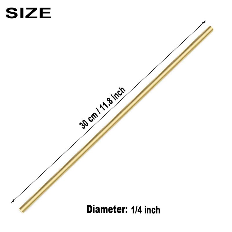 PGCOKO 1/4 Inch Brass Round Rod, 2Pcs Solid Round Brass Rod Lathe Bar Stock, 11.8 inch in Length - Image 2