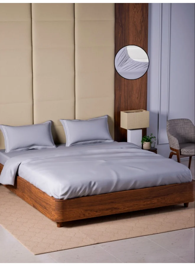 MULBERRY LIVING 100% Cotton - 500Tc Opulent Hue King Size (180X200 Cms) Fitted Bedsheet With 2 Pillow Covers (50X75 Cm) - Silver Grey