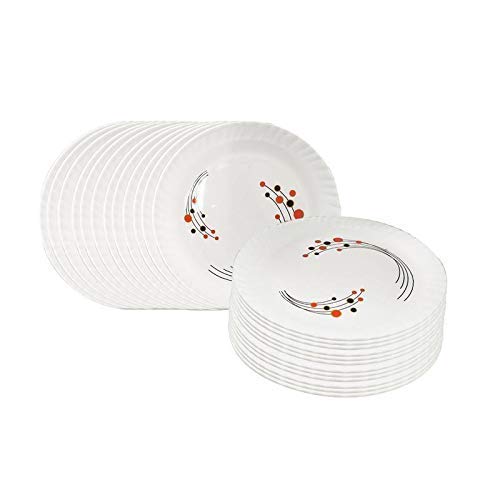 Urmila Plastic Plates Serving Dinner Flower Print Round Serving Dinner Plates Full Size Plate Set for Dining Table Home Kitchen Party Restaurant 12 Inches White Set of 6 - Image 3