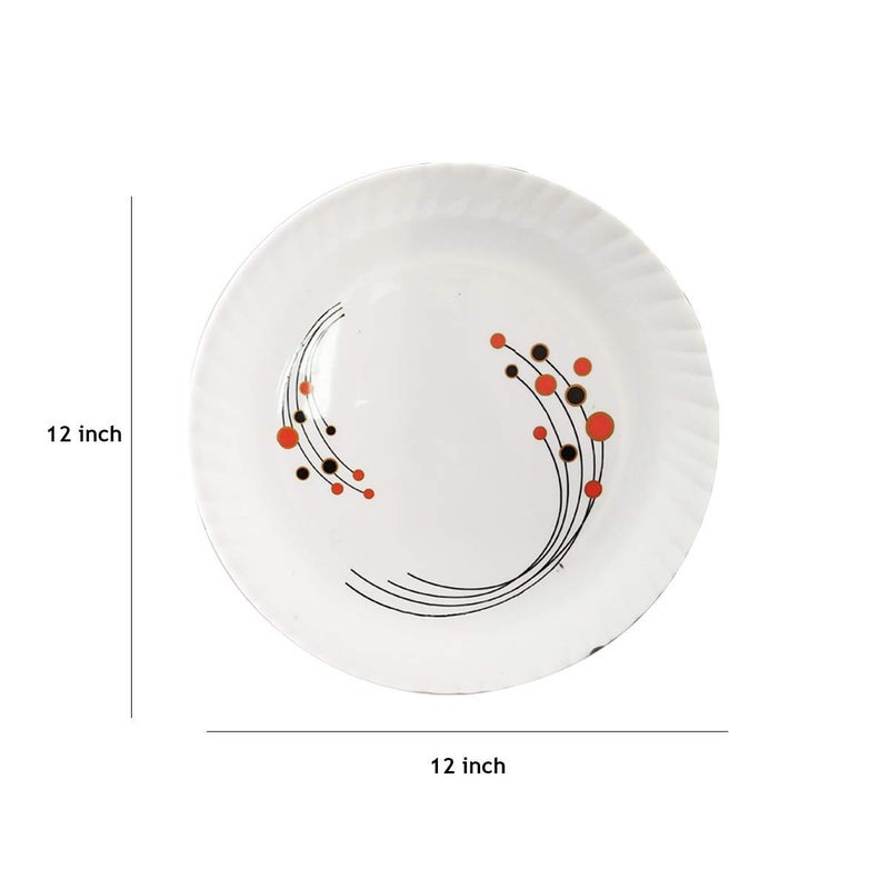 Urmila Plastic Plates Serving Dinner Flower Print Round Serving Dinner Plates Full Size Plate Set for Dining Table Home Kitchen Party Restaurant 12 Inches White Set of 6 - Image 2