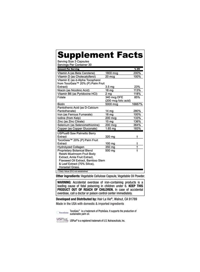 Hair La Vie Clinical Formula Hair Growth Vitamins For Women And Men With Biotin 5000Mcg Collagen And Saw Palmetto Healthy Hair Growth Supplement Within Normal Ranges 90 Count (Pack Of 1)  - Image 5