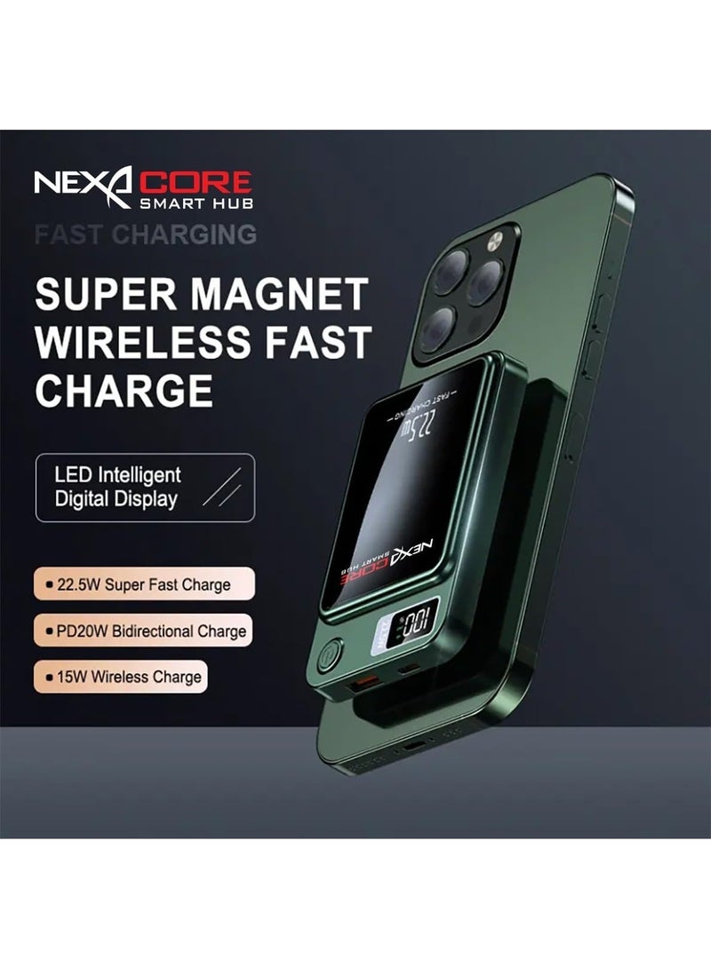 نكسا ورلد بنك الطاقة اللاسلكي المغناطيسي Nexa Core 2025 بسعة 10000 مللي أمبير/ساعة - شحن سريع محمول بقوة 22.5 واط وشاحن لاسلكي بقوة 15 واط للهواتف الذكية - Image 2