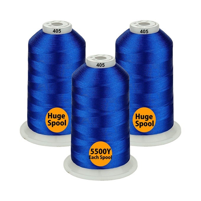 33 SELECTIONS VARIOUS ASSORTED COLOR PACKS OF POLYESTER EMBROIDERY MACHINE THREAD HUGE SPOOL 5500Y FOR ALL PURPOSE SEWING EMBROIDERY MACHINES 405 BLUE