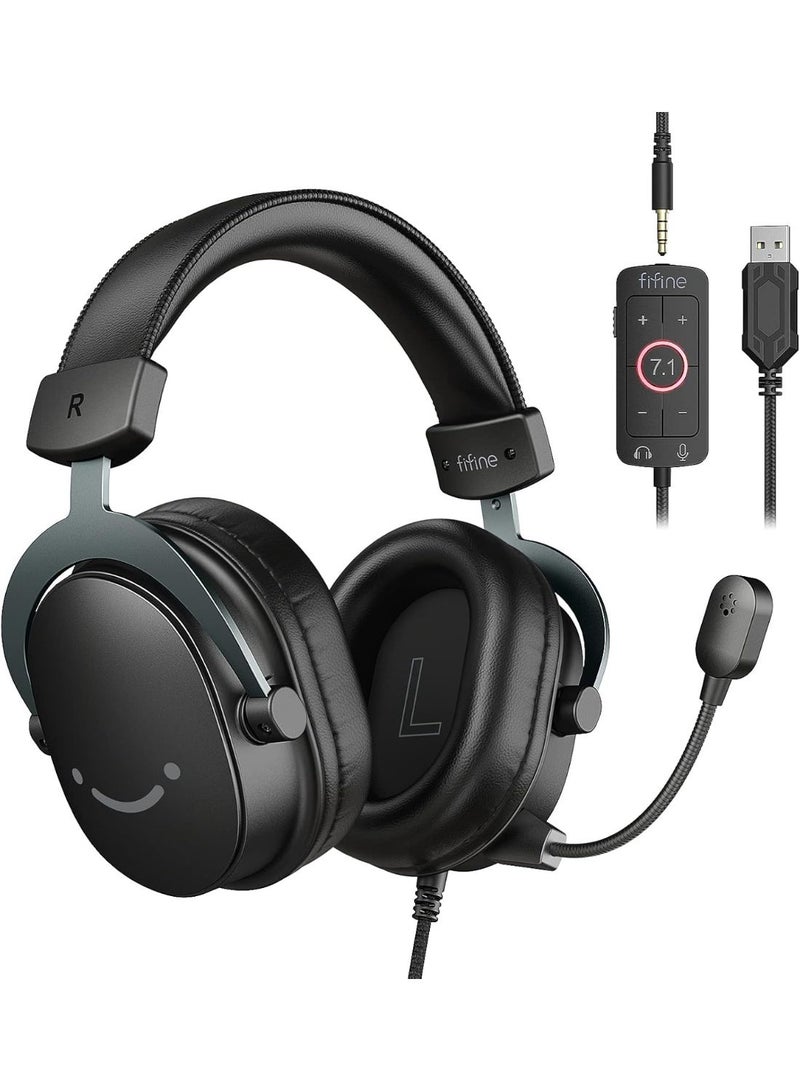 FIFINE H9 PC Gaming Headset, USB Headset with 7.1 Surround Sound, Detachable Microphone, Control Box, 3.5mm Headphones Jack, Over-Ear Wired Headphones for PS5/Xbox/Switch - Image 1