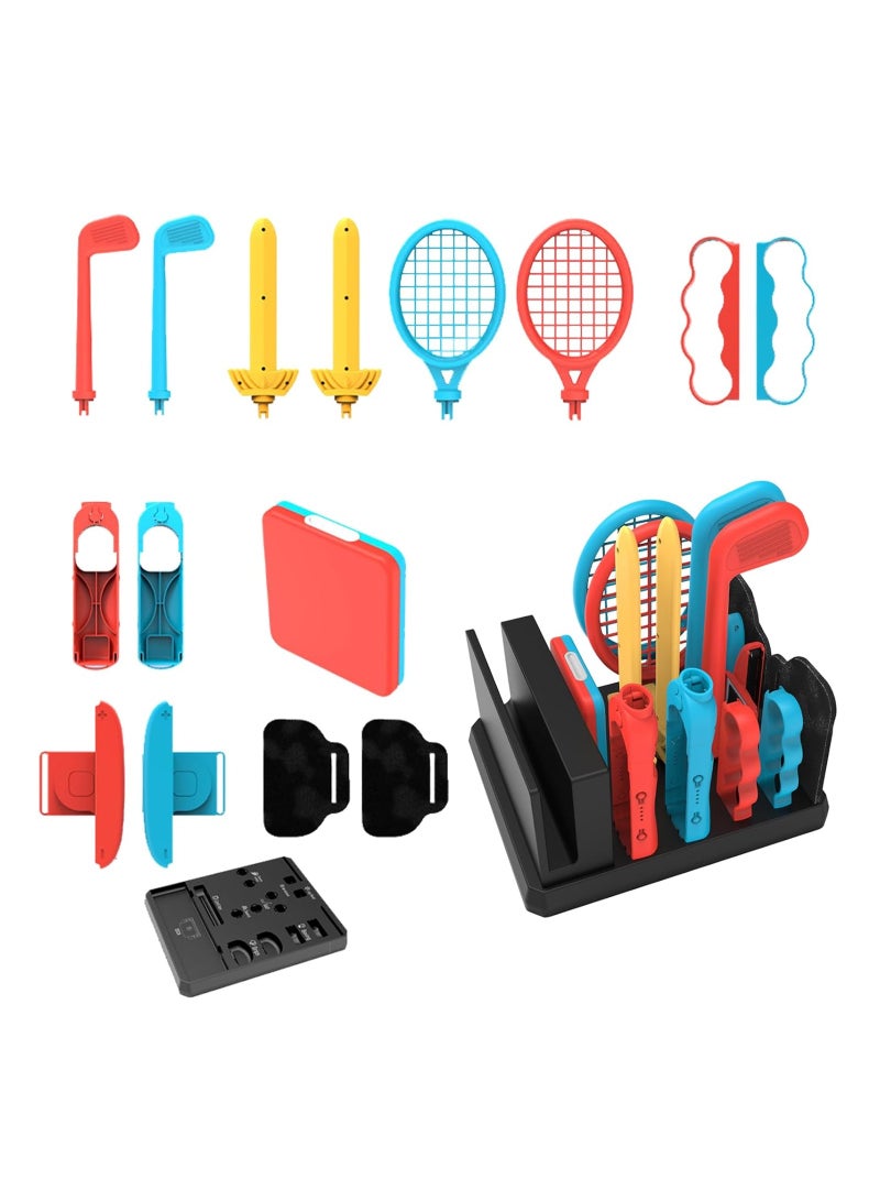 SYOSI Sports Accessories, 16 in 1 Bundle Pack for Nintendo Switch & Switch OLED with Tennis Rackets, Soccer Leg Straps & Golf Clubs, Sword Grip, Family Party Sports Pack Games Accessories Kit  - Image 1