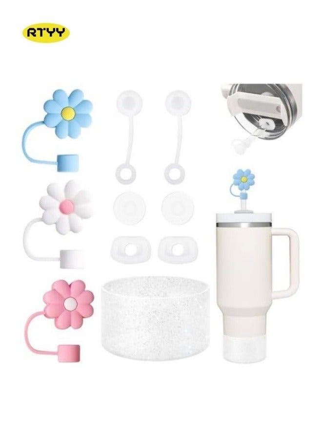 كيلا مجموعة إكسسوارات أكواب ستانلي مكونة من 10 قطع تتضمن 6 قطع من سدادة السيليكون المقاومة للانسكاب، و3 قطع من غطاء القش الزهري مقاس 10 مم، وقطعة واحدة من غلاف الحذاء المصنوع من السيليكون اللامع لأكواب ستانلي سعة 40 أونصة و30 أونصة. - Image 1