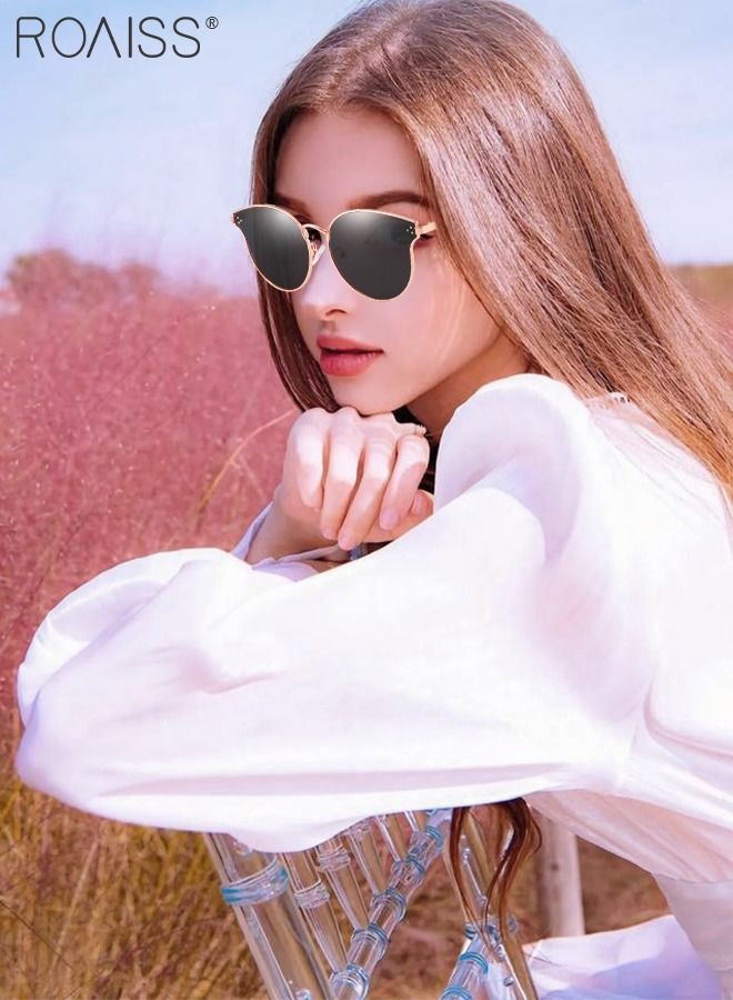 roaiss Women's Round Polarized Sunglasses UV400 Protection Sun Glasses with Gold Metal Frame Fashion Anti-glare Sun Shades for Women with Glasses Case 62mm - Image 2