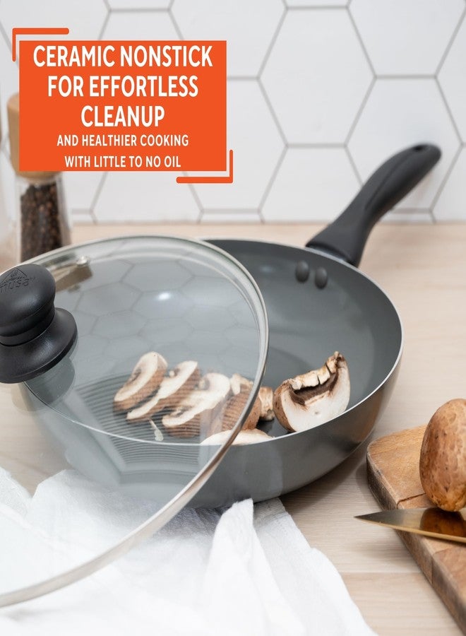 IMUSA 9.5-Inch Ceramic Nonstick Sauté Pan with Lid - Deep Gray Aluminum Skillet with Glass Cover & Cool-Touch Handle - Ideal for Sautéing, Stir-Frying, Steaming, Braising & Searing - Image 4