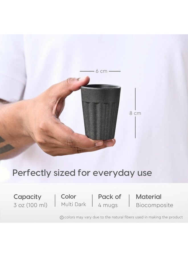 eha Set of 4 Earth-Friendly Cutting Chai Cups | 100 ml | Coffee Cup Made with Rice Husk & Bamboo Fibers | Microwave Safe Tea Set |Hot & Cold Coffee Mug, Milk & Tea Cup Set |Multicolour-Dark - Image 2