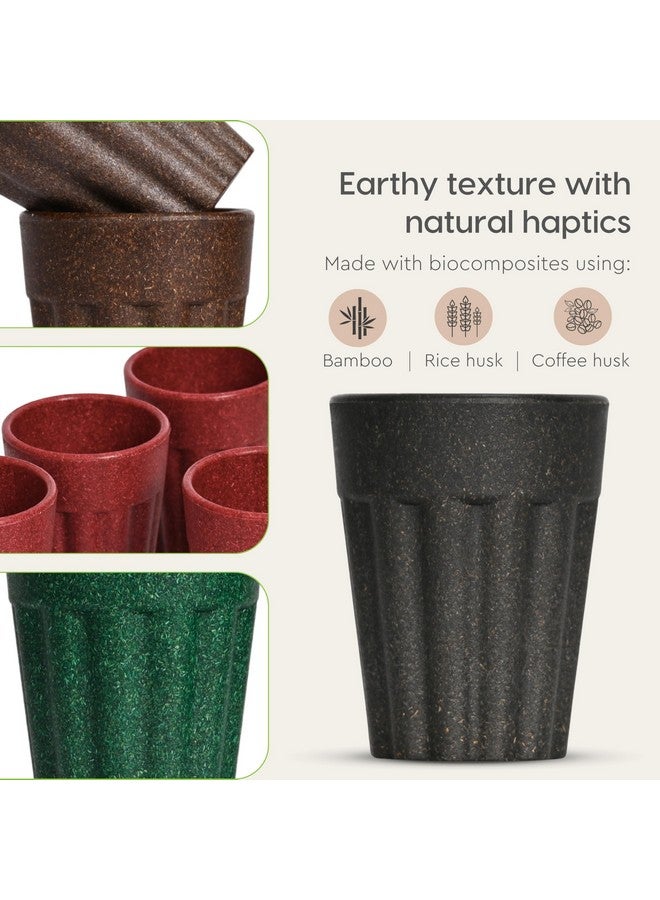 eha Set of 4 Earth-Friendly Cutting Chai Cups | 100 ml | Coffee Cup Made with Rice Husk & Bamboo Fibers | Microwave Safe Tea Set |Hot & Cold Coffee Mug, Milk & Tea Cup Set |Multicolour-Dark - Image 5