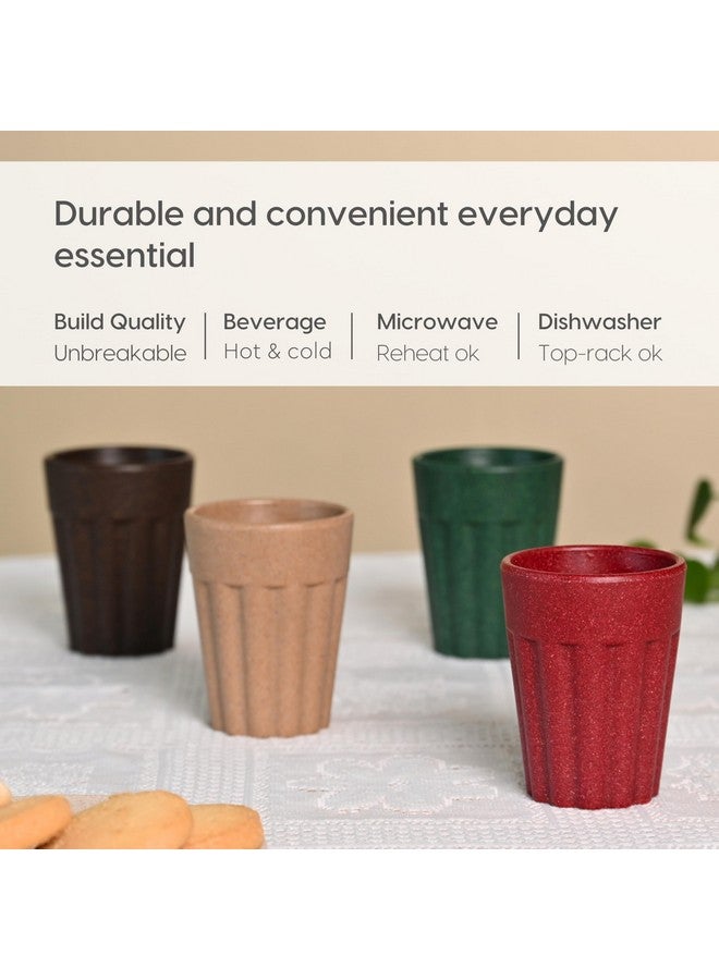 eha Set of 4 Earth-Friendly Cutting Chai Cups | 100 ml | Coffee Cup Made with Rice Husk & Bamboo Fibers | Microwave Safe Tea Set |Hot & Cold Coffee Mug, Milk & Tea Cup Set |Multicolour-Dark - Image 4