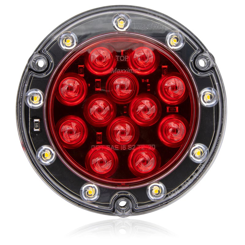 ماكسيميا M85417R ضوء LED أحمر فائق النحافة دائري هجين للإيقاف والتدوير والإضاءة الخلفية متوافق مع المقطورات والشاحنات والمركبات الترفيهية وجيب رانجلر