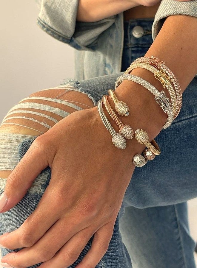 Barzel 18K Gold Plated Crystal Bling Eternity Bangle Bracelet (Silver) - Image 5