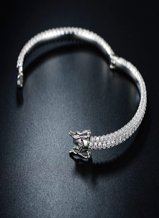 Barzel 18K Gold Plated Crystal Bling Eternity Bangle Bracelet (Silver) - Image 4