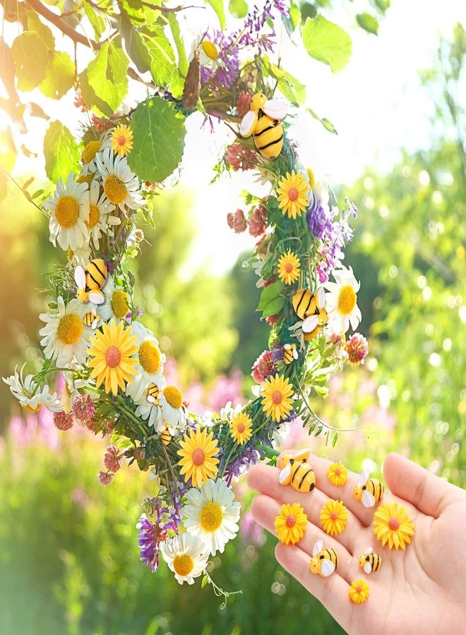 CCOZN 80 Pieces Tiny Resin Bees Daisy Flowers, Flatback Daisy Flowers Bumble Bees Embellishment Bee Decors with Box DIY Wreath Cake Decorations Flowers Bee for Crafts Two Groovy Party Decor - Image 4
