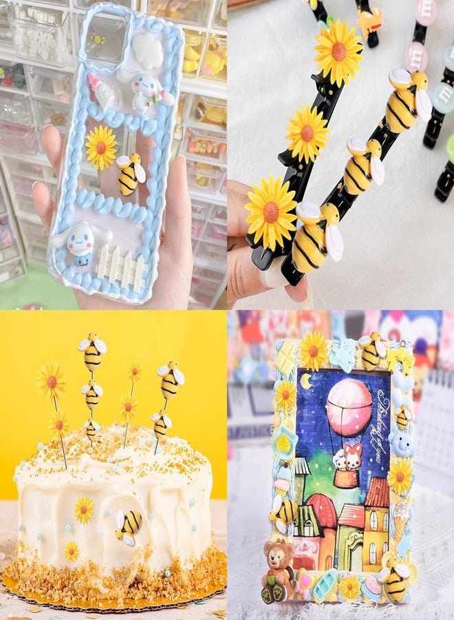 CCOZN 80 Pieces Tiny Resin Bees Daisy Flowers, Flatback Daisy Flowers Bumble Bees Embellishment Bee Decors with Box DIY Wreath Cake Decorations Flowers Bee for Crafts Two Groovy Party Decor - Image 5