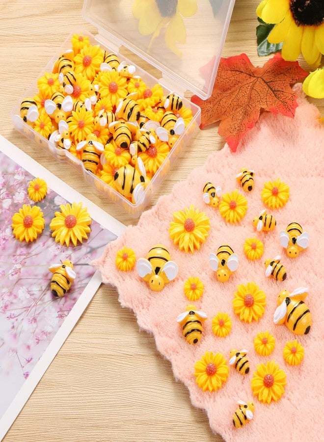 CCOZN 80 Pieces Tiny Resin Bees Daisy Flowers, Flatback Daisy Flowers Bumble Bees Embellishment Bee Decors with Box DIY Wreath Cake Decorations Flowers Bee for Crafts Two Groovy Party Decor - Image 3