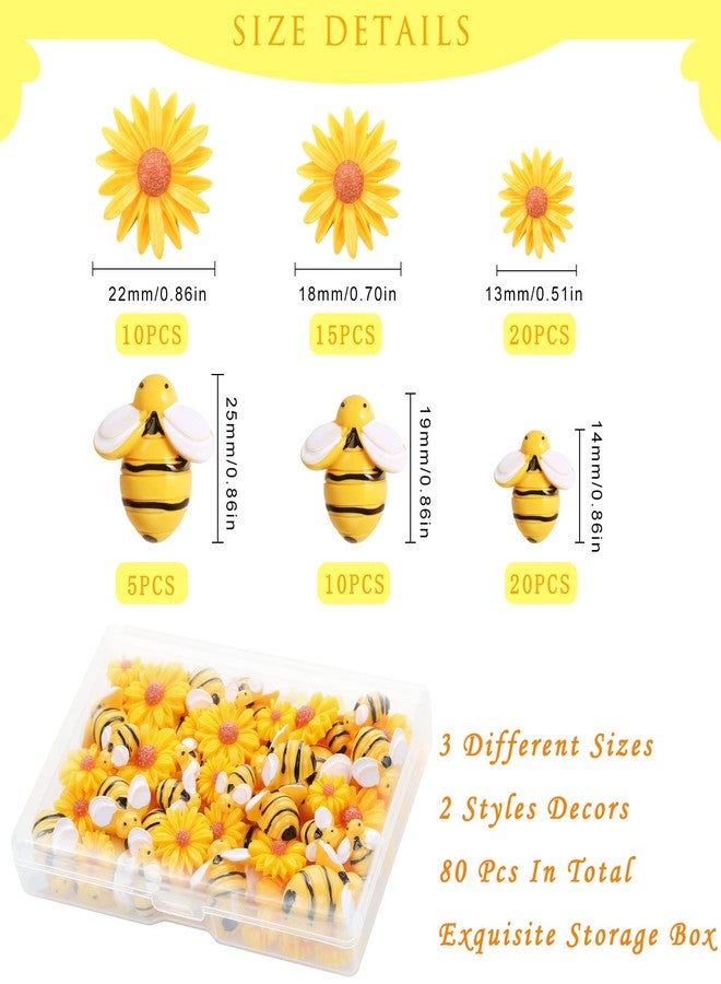 CCOZN 80 Pieces Tiny Resin Bees Daisy Flowers, Flatback Daisy Flowers Bumble Bees Embellishment Bee Decors with Box DIY Wreath Cake Decorations Flowers Bee for Crafts Two Groovy Party Decor - Image 2