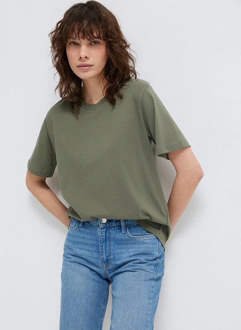 مافي Crew Neck Green Basic T-Shirt