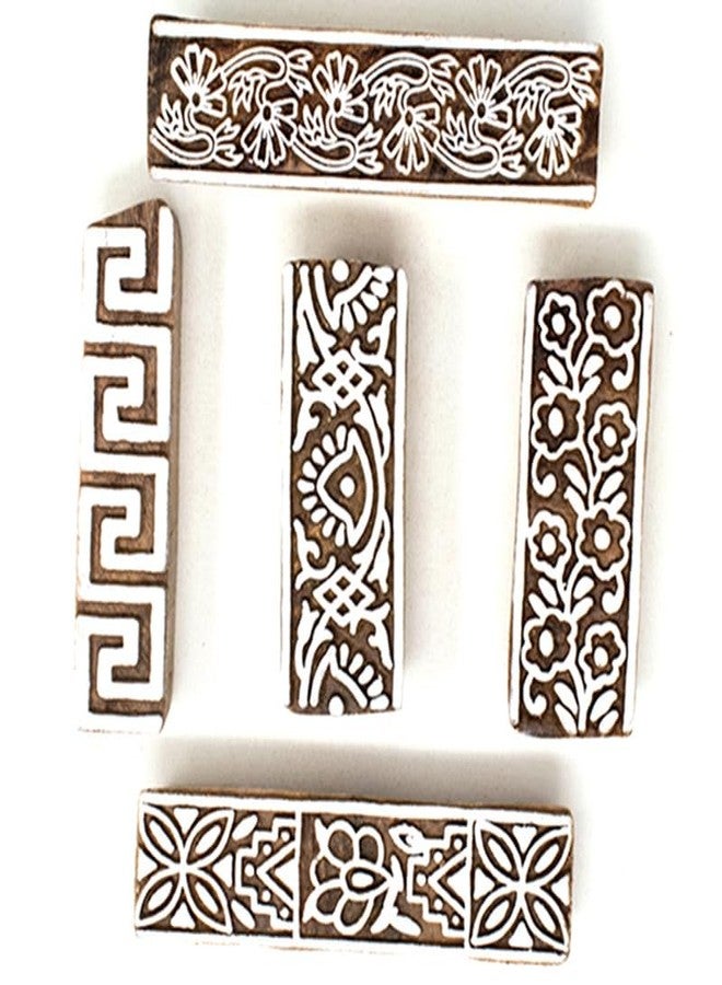 TwoGrams | Set of 5 | Wooden Indian Traditional Design Printing Stamps/Blocks for Printing Saree Border/Dresses/Craft Card Making/Scrapbook/Clay Pottery - Image 1