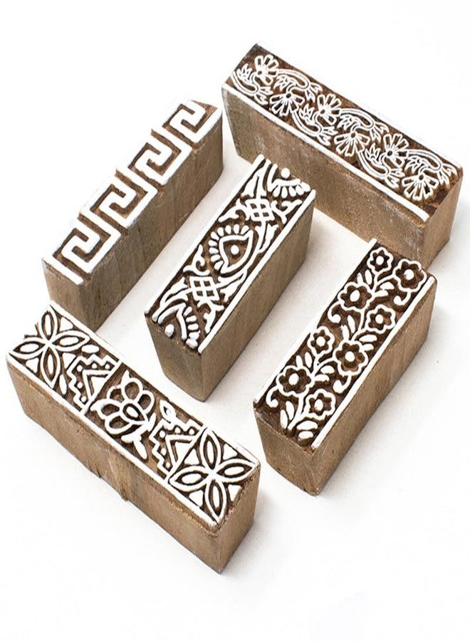 TwoGrams | Set of 5 | Wooden Indian Traditional Design Printing Stamps/Blocks for Printing Saree Border/Dresses/Craft Card Making/Scrapbook/Clay Pottery - Image 2