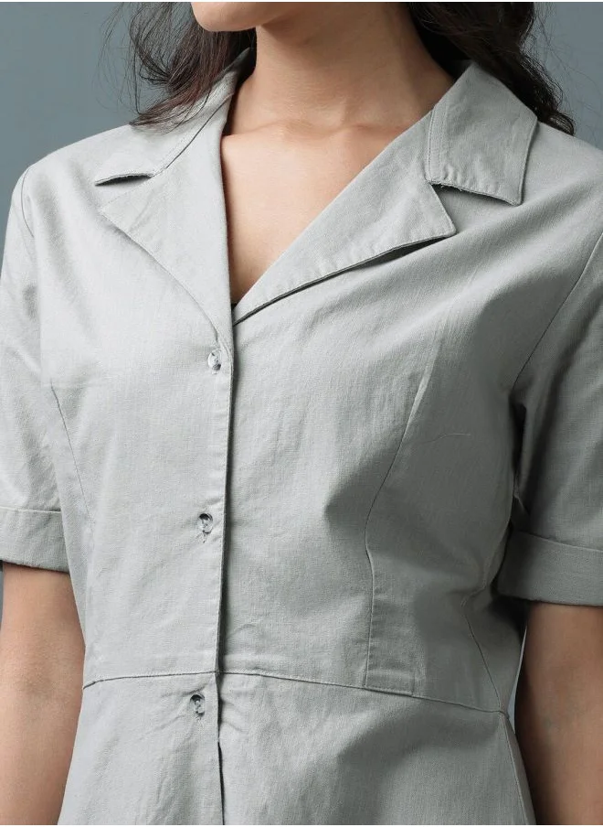 Freehand Women Regular Fit Casual Solid Linen Shirt Dress
