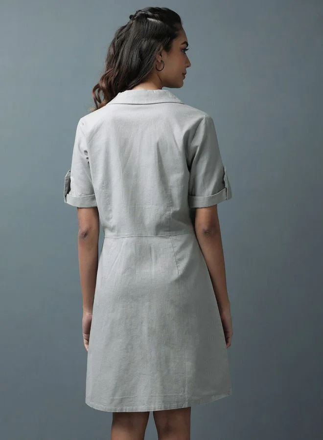 Freehand Women Regular Fit Casual Solid Linen Shirt Dress