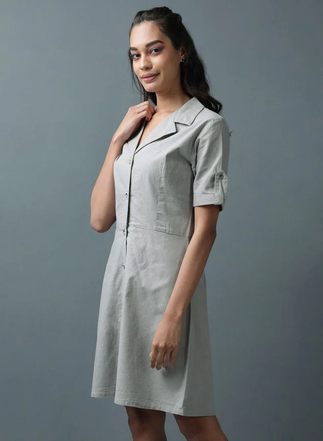 Freehand Women Regular Fit Casual Solid Linen Shirt Dress