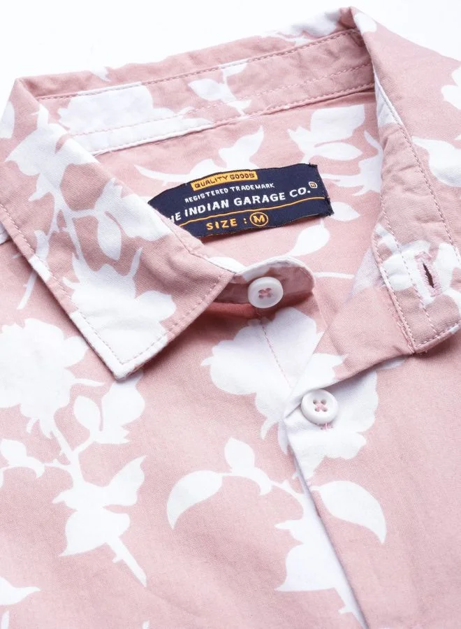The Indian Garage Co Men Slim Fit Floral Printed Half Sleeves Spread Collar Resort Wear Shirt
