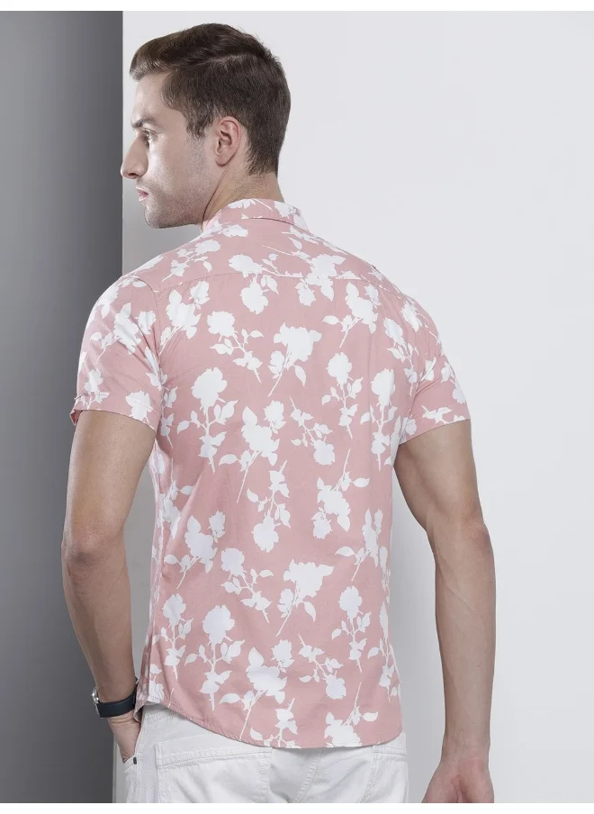 The Indian Garage Co Dusty Pink Slim Fit Casual Printed Shirt