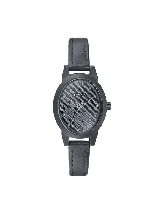 Sonata Round Shape Leather Band Analog Wrist Watch 87032PL03