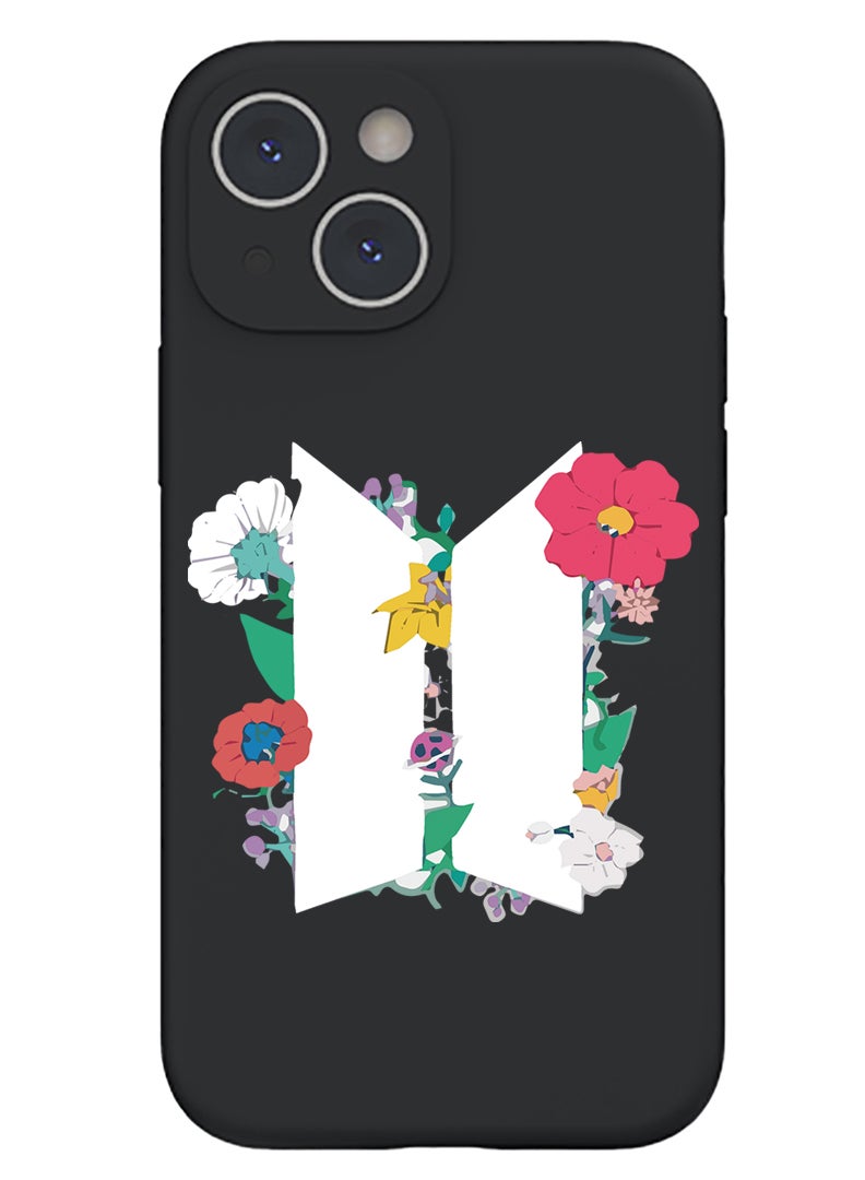 Theodor Protective Slim Fit Case Liquid Silicone Cover with Full Body Protection Anti-Scratch Shockproof Case For iPhone 15 Black  - FORZA202 Smiley - Image 1