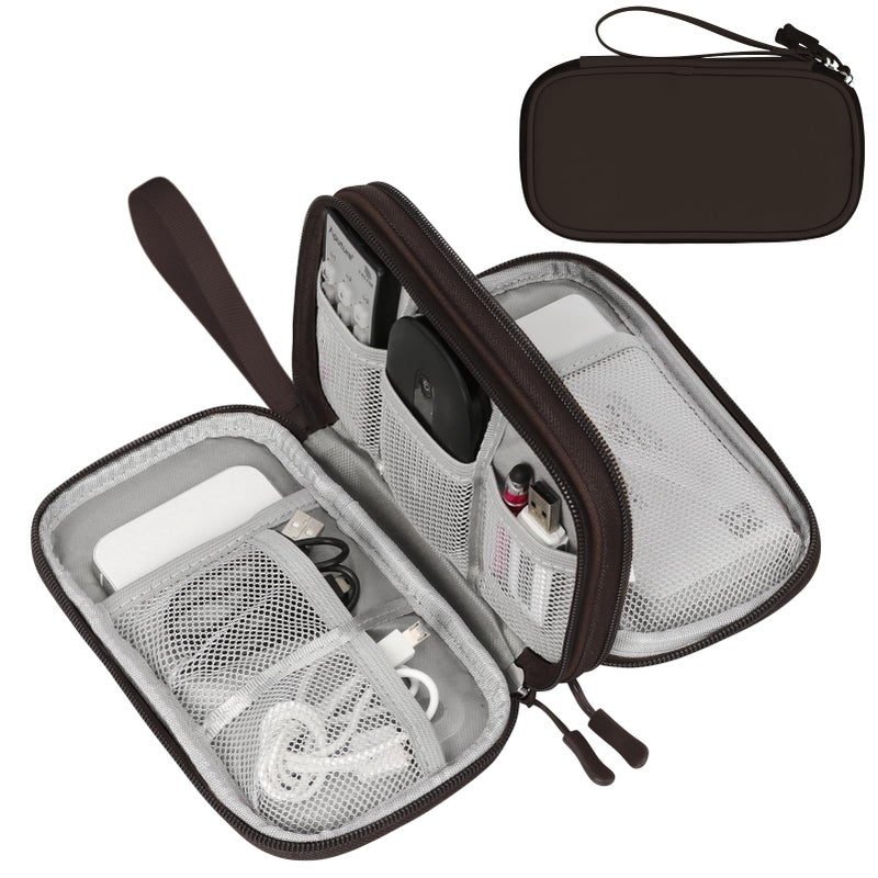 FYY Electronic Organizer, Travel Cable Organizer Bag Pouch Electronic Accessories Carry Case Portable Waterproof Double Layers All-in-One Storage Bag for Cable, Cord, Charger, Phone, Earphone Coffee - Image 1