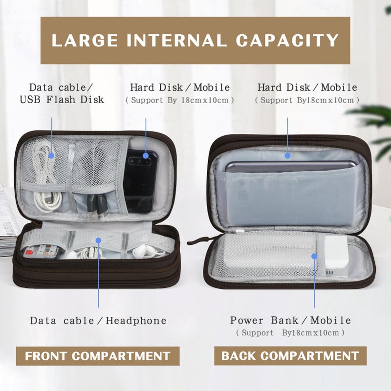 FYY Electronic Organizer, Travel Cable Organizer Bag Pouch Electronic Accessories Carry Case Portable Waterproof Double Layers All-in-One Storage Bag for Cable, Cord, Charger, Phone, Earphone Coffee - Image 3