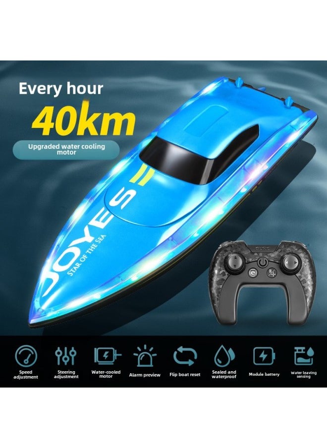 S7 Small Size Remote Control Boat 2.4G Remote Control Speedboat Dual Motor With Light Electric Boat Model Waterproof Children's Toy Boat-Color:S7 Remote Control Boat-blue (dual Motors + Lights)-Specifications:Four Batteries Package (three Spare Batteries)  - Image 1