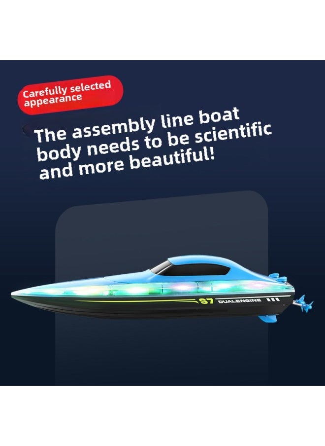 S7 Small Size Remote Control Boat 2.4G Remote Control Speedboat Dual Motor With Light Electric Boat Model Waterproof Children's Toy Boat-Color:S7 Remote Control Boat-blue (dual Motors + Lights)-Specifications:Four Batteries Package (three Spare Batteries)  - Image 5