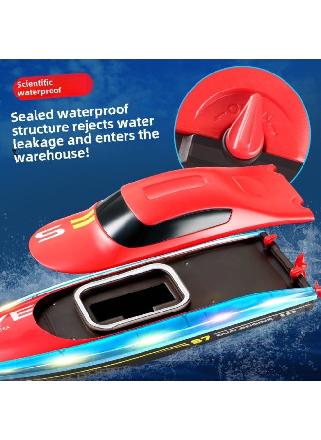 S7 Small Size Remote Control Boat 2.4G Remote Control Speedboat Dual Motor With Light Electric Boat Model Waterproof Children's Toy Boat-Color:S7 Remote Control Boat-blue (dual Motors + Lights)-Specifications:Four Batteries Package (three Spare Batteries)  - Image 4