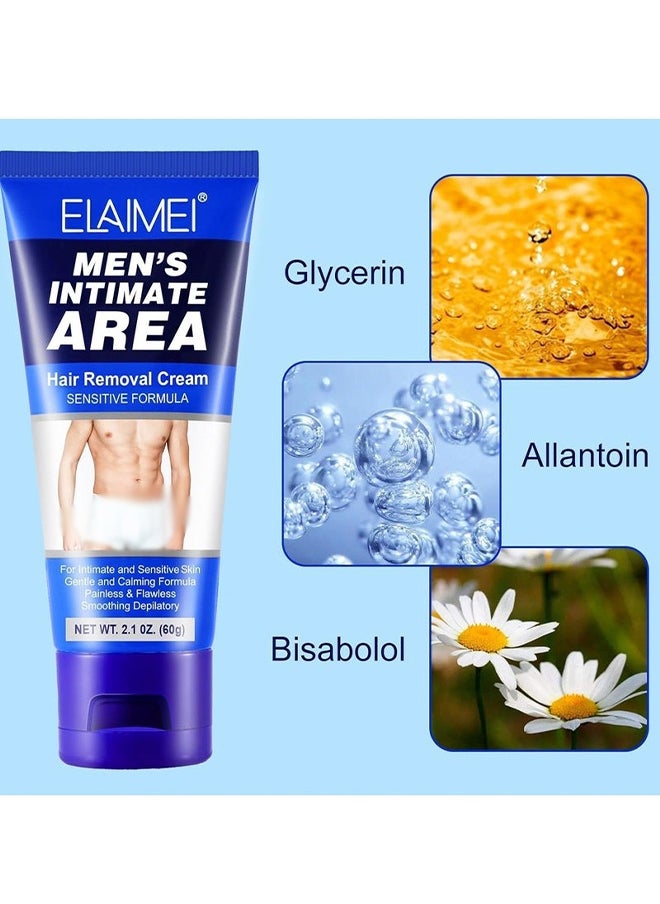 Elaimei Men‘s Intimate Area - Intimate Hair Removal Cream for Men, Painless Depilatory Cream for Private Areas, Pubic, Genitals, and Underarms – Extra Gentle and Moisturizing Formula, Suitable for All Skin Types (60ML)  - Image 2