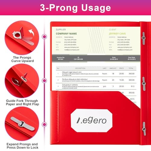 Aegero Folders with Pockets and Prong with Fasteners (6 Pack, Assorted Colors),Durable Plastic Pocket Folders with Prongs,Tear Resistant,2 Pocket 3 Prong Folders for Schoolwork & Office,Letter Size - Image 3